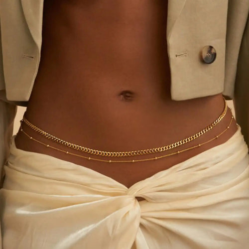 Fashion Metal Double Layered Beads Belly Chains for Women Simple Gold Color Waist Body Chain Beach Party Jewlery Accessories