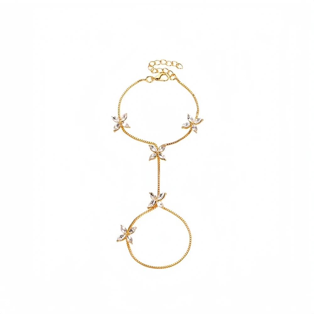 XSBODY Delicate Leaves Finger Bracelet Chain Zircon Women Hand Jewelry Fashion Boho Gift Crystal Slave Chain for Bridal Handmade