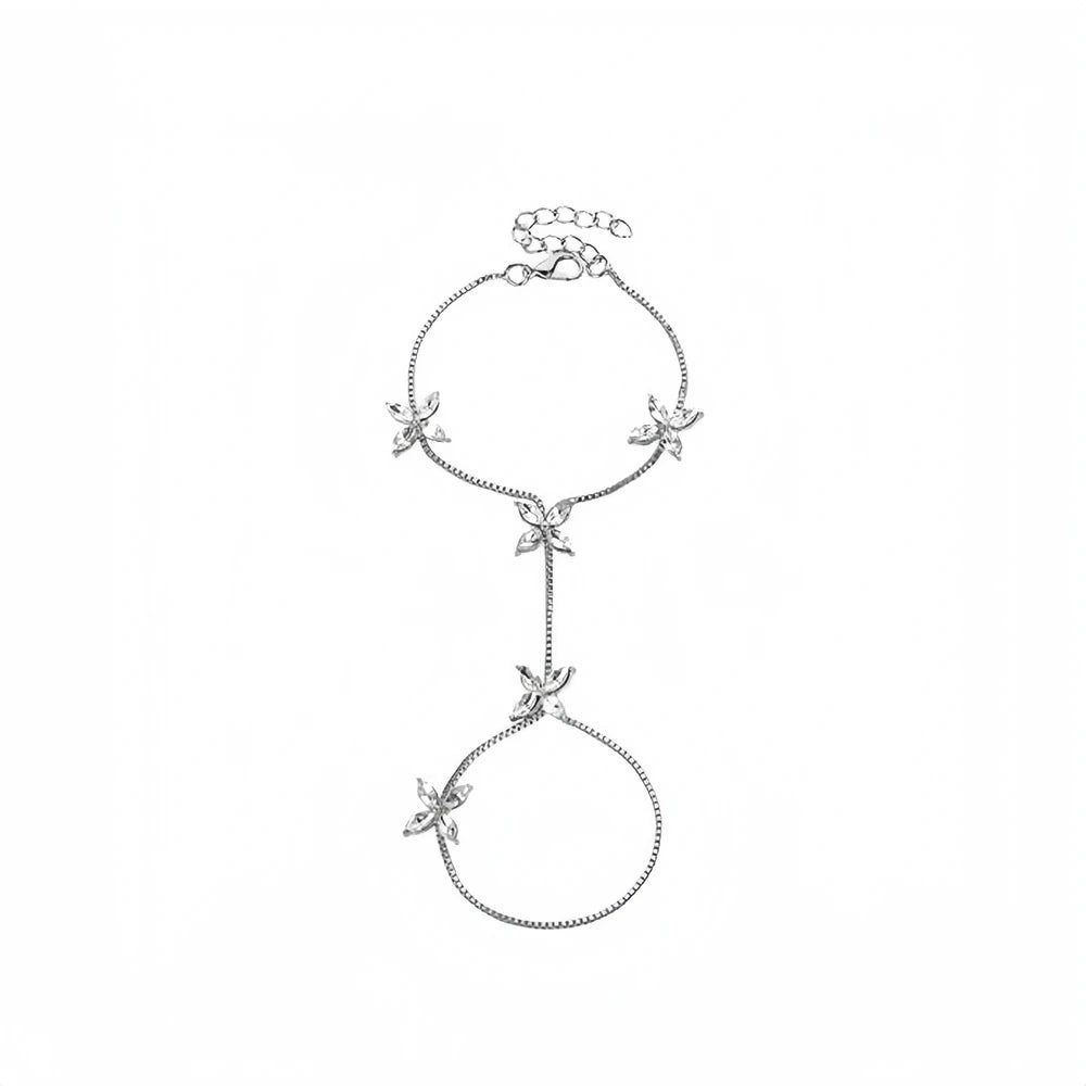 XSBODY Delicate Leaves Finger Bracelet Chain Zircon Women Hand Jewelry Fashion Boho Gift Crystal Slave Chain for Bridal Handmade