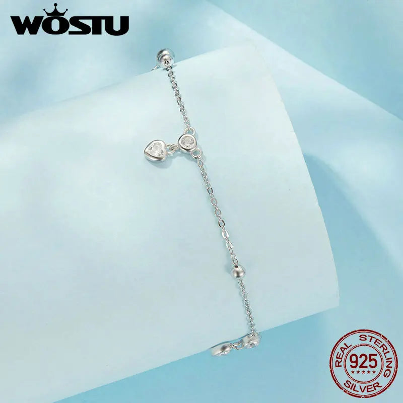 WOSTU Original 925 Sterling Silver Simple Animal Snake Anklet Adjustable Chain White Gold For Women Party Gift Fine Jewlery