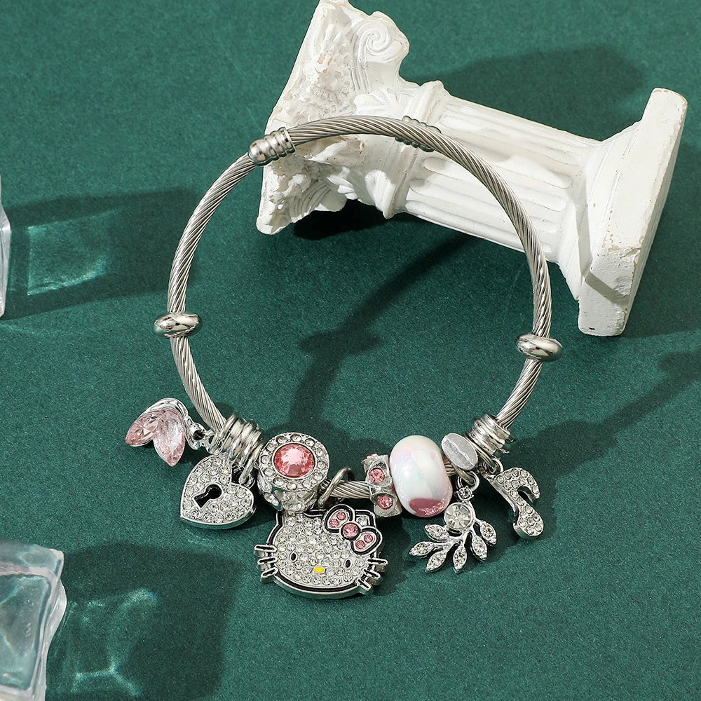 Sanrio Hello Kitty Cartoon Pendant Bracelet Adjustable Size Hot Sale Pink Girl Style Fashionable Gift
