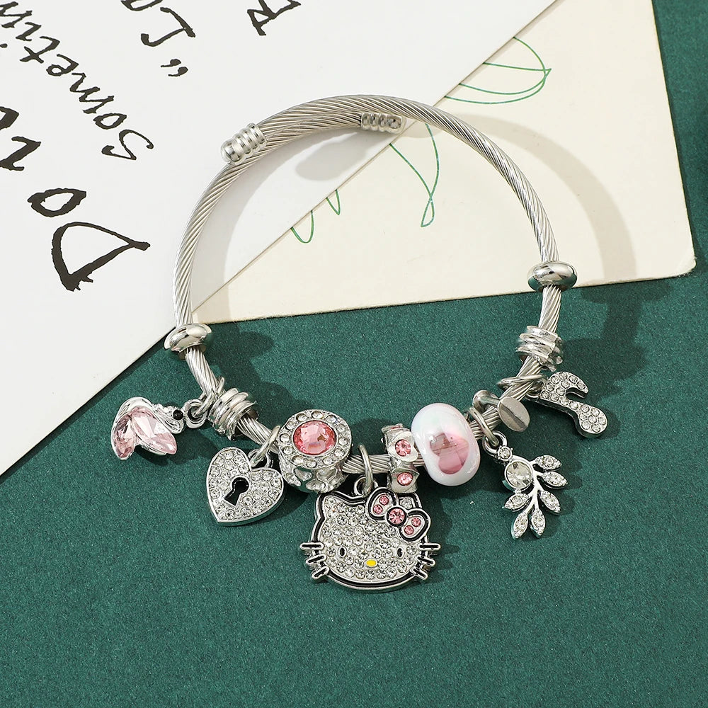 Sanrio Hello Kitty Cartoon Pendant Bracelet Adjustable Size Hot Sale Pink Girl Style Fashionable Gift
