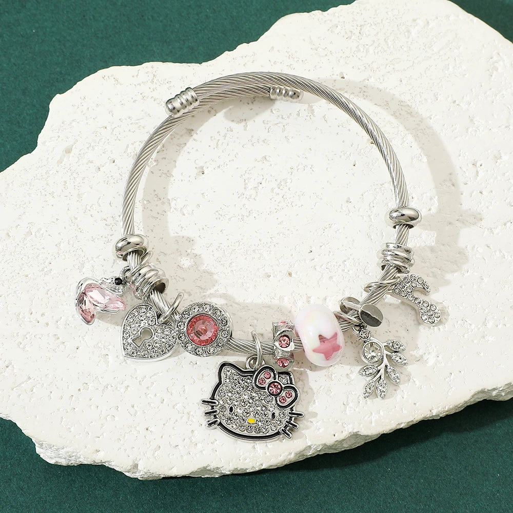 Sanrio Hello Kitty Cartoon Pendant Bracelet Adjustable Size Hot Sale Pink Girl Style Fashionable Gift