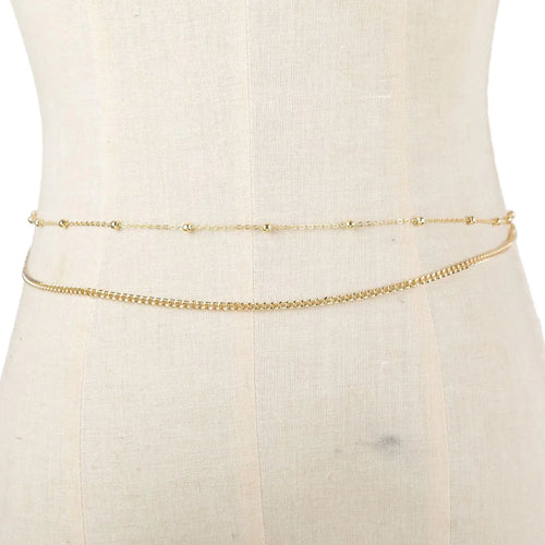 Fashion Metal Double Layered Beads Belly Chains for Women Simple Gold Color Waist Body Chain Beach Party Jewlery Accessories