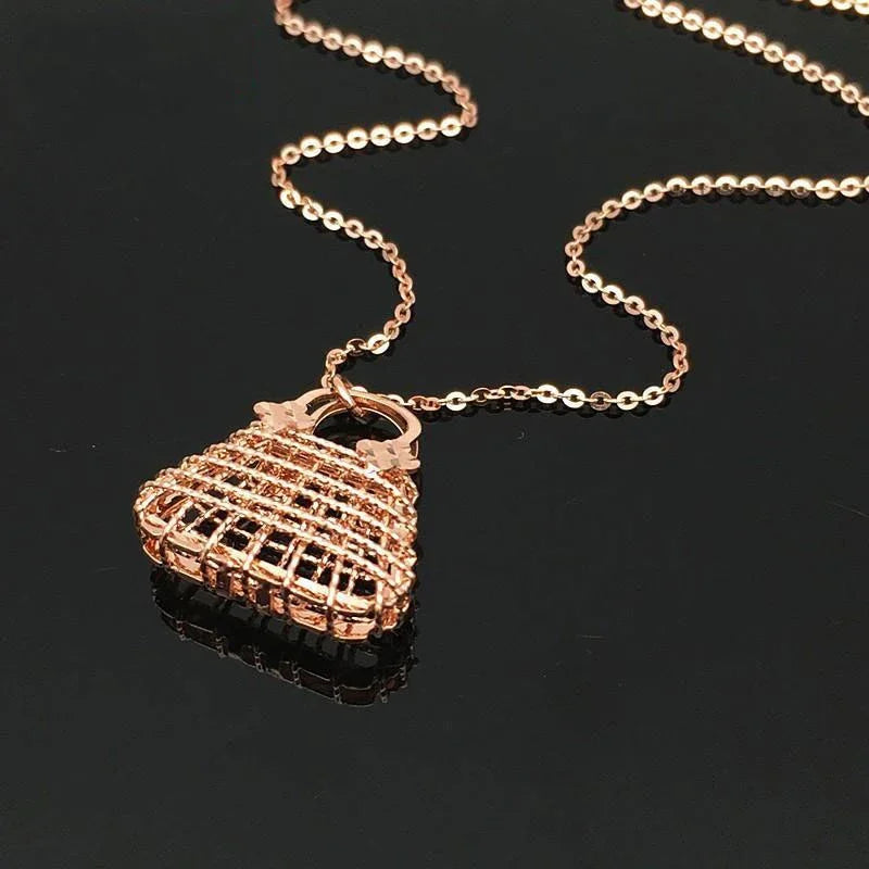 Plated 14K Rose Gold Geometric Fashion Jewlery Set Bracelet for Women Classic Hollow Exquisite Earring Necklaces