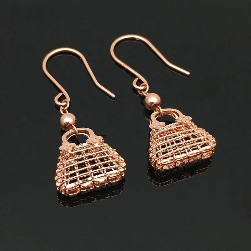 Plated 14K Rose Gold Geometric Fashion Jewlery Set Bracelet for Women Classic Hollow Exquisite Earring Necklaces