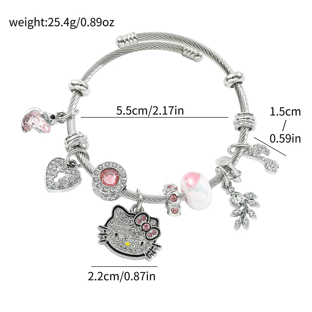 Sanrio Hello Kitty Cartoon Pendant Bracelet Adjustable Size Hot Sale Pink Girl Style Fashionable Gift